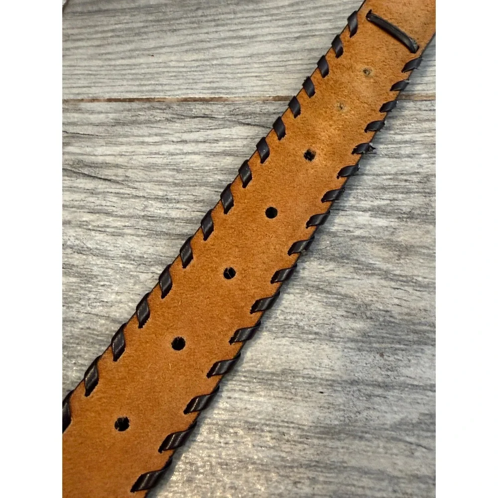 Braided Edge Leather Belt Mens 34 Dark Brown Vintage Western Cowboy Classic